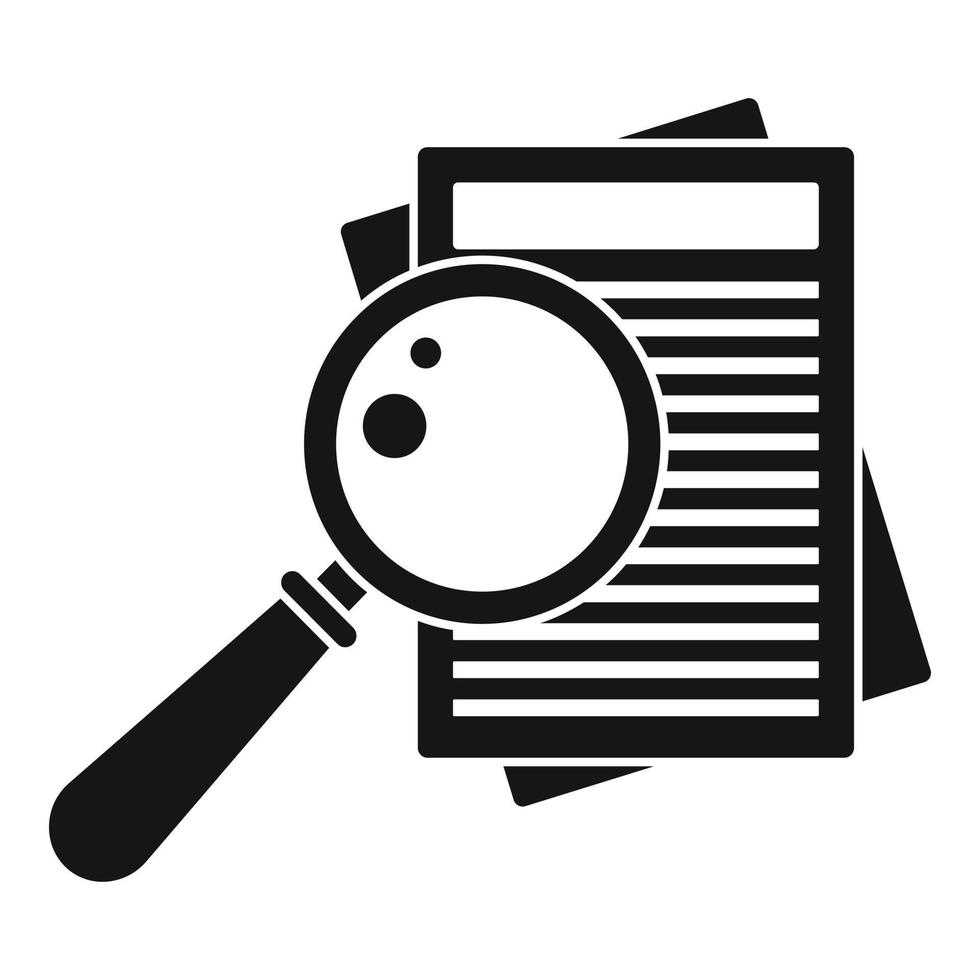 Paper under magnifier icon, simple style vector
