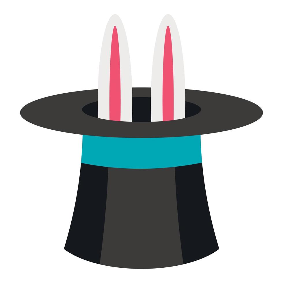 conejo en icono de mago de sombrero, estilo plano vector