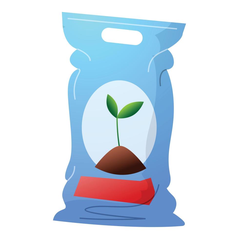 Plant soil sack icon, cartoon style vector