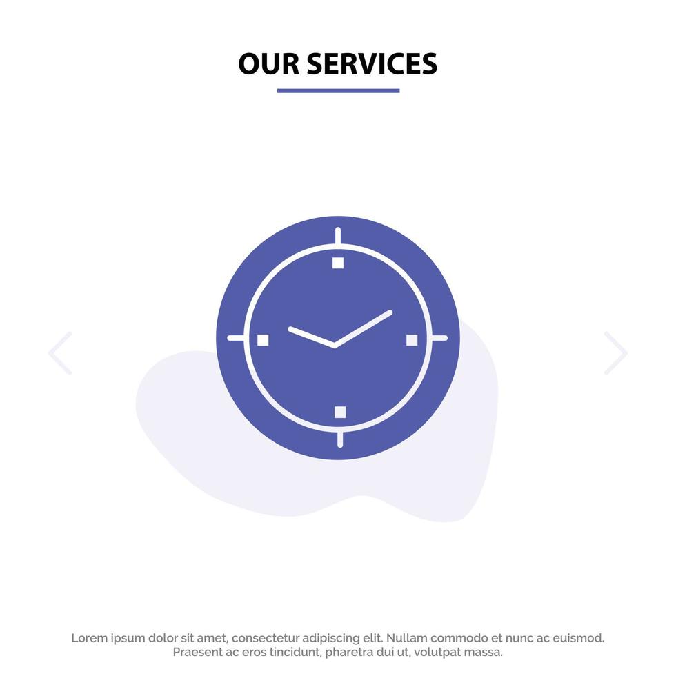 Our Services Time Timer Compass Machine Solid Glyph Icon Web card Template vector