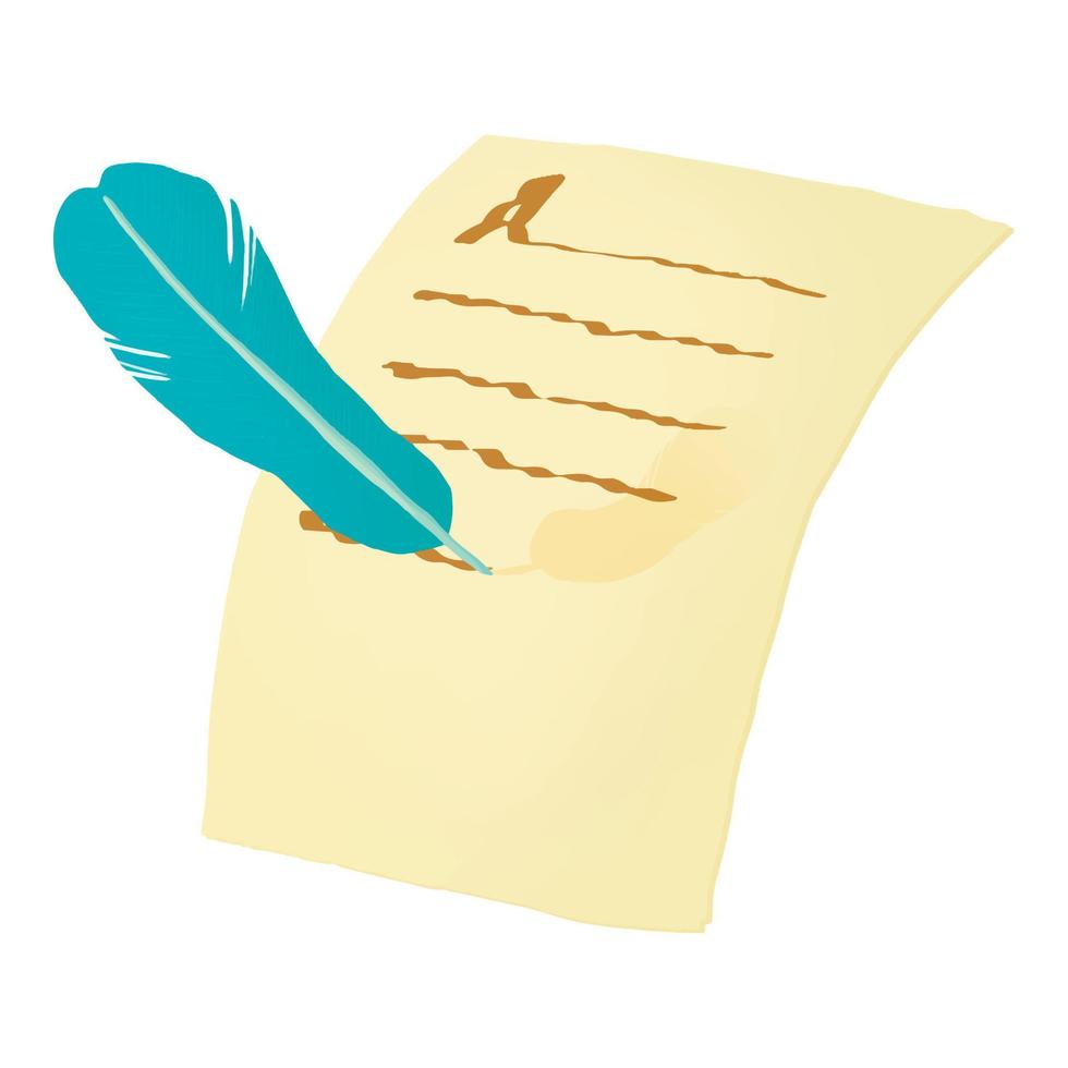 Pen and paper letter icon, cartoon style vector