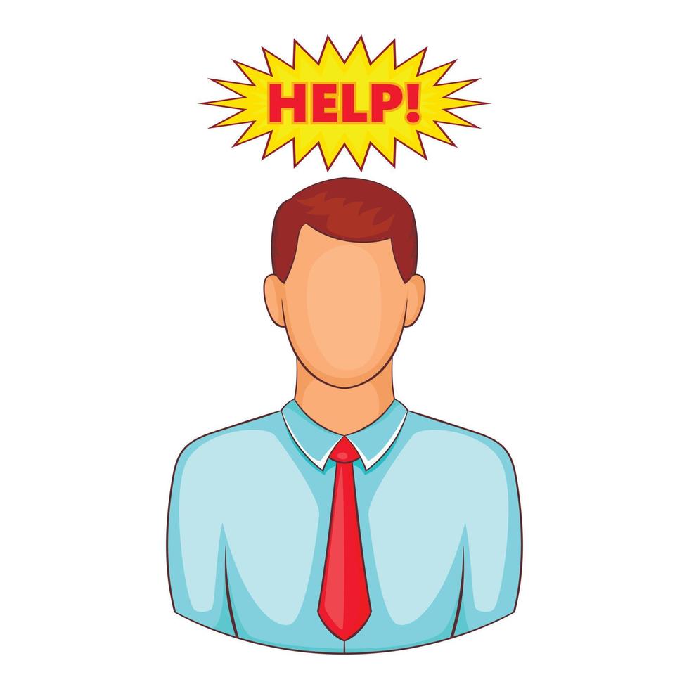 Man needs help icon, cartoon style vector