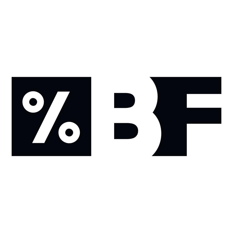 letras bf viernes negro e icono de porcentaje vector