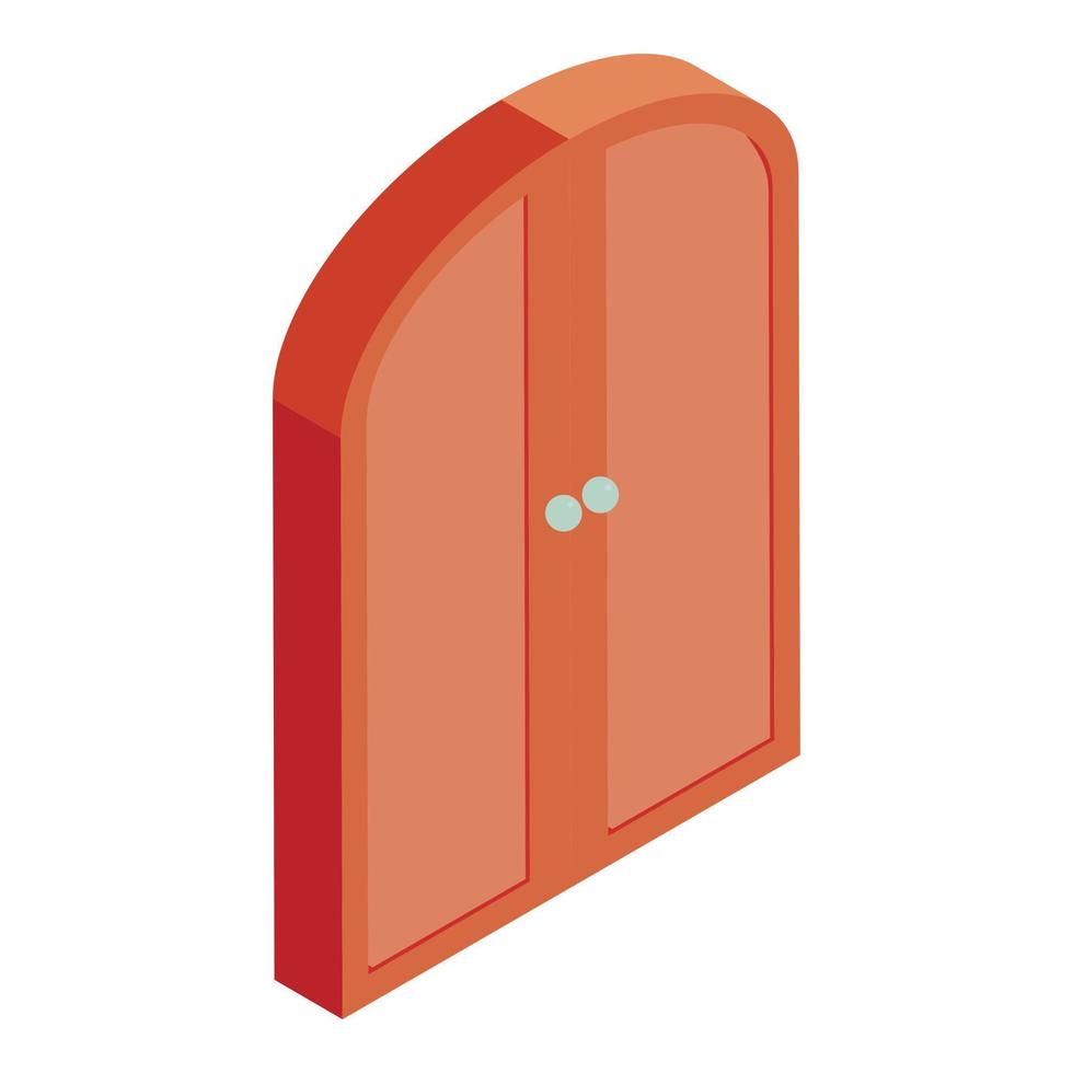 Brown double door icon, cartoon style vector