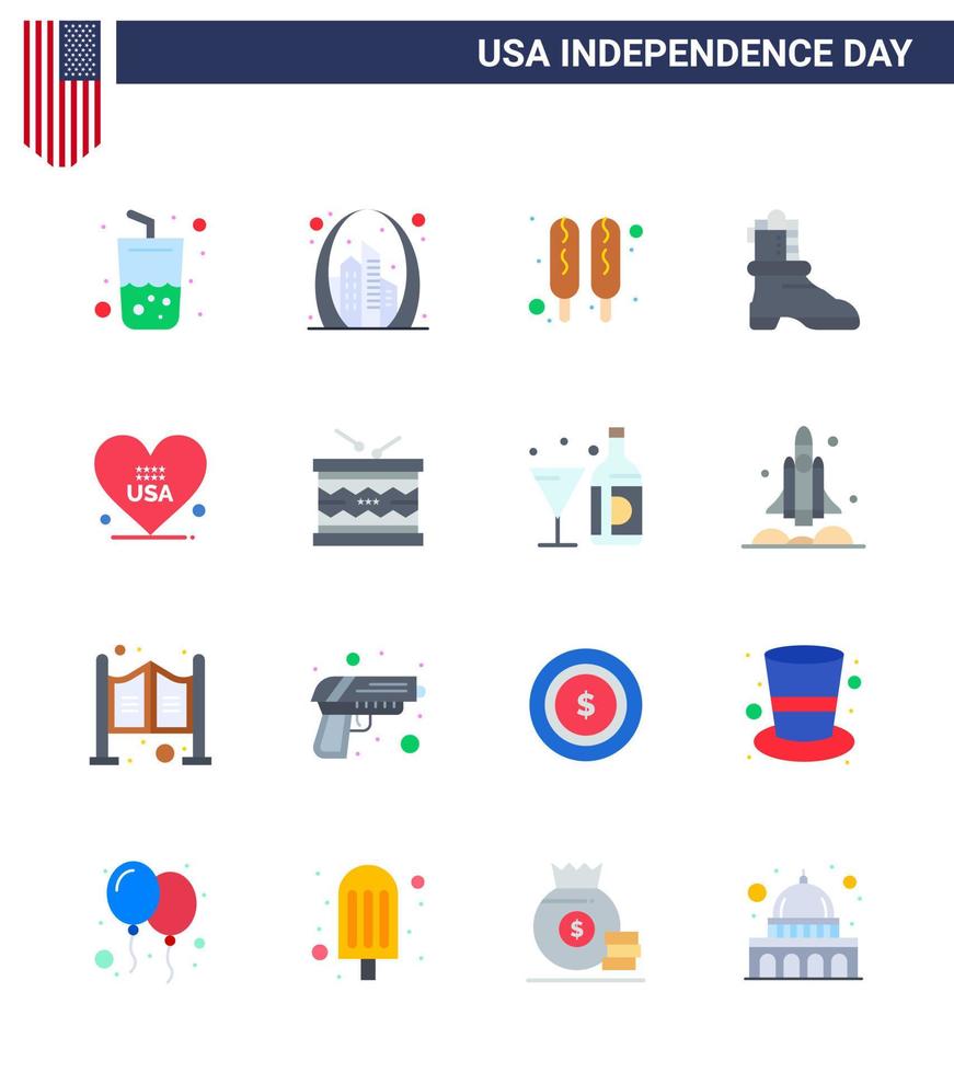 feliz día de la independencia 16 flats icon pack para web e imprimir american heart usa american shose editable usa day elementos de diseño vectorial vector