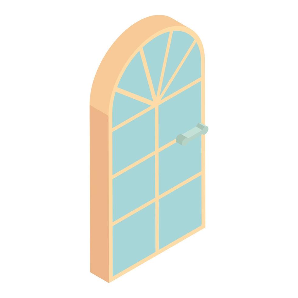 Arched front door icon, cartoon style vector