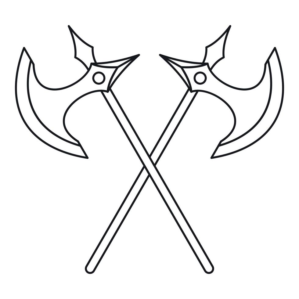 Crossed battle axes icon, outline style vector