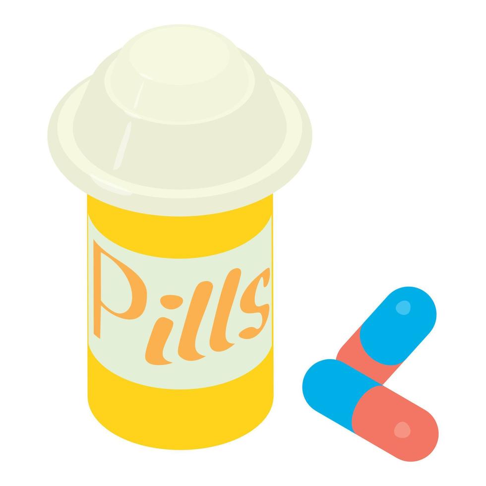 Pills in jar icon, isometric 3d style vector