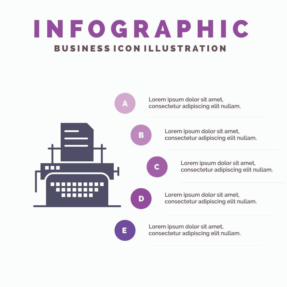 Printer Fax Print Machine Solid Icon Infographics 5 Steps Presentation Background vector