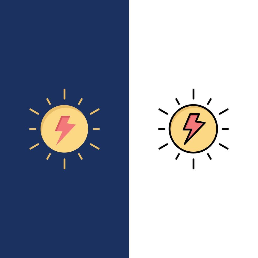 Energy  Solar Sun Charge  Icons Flat and Line Filled Icon Set Vector Blue Background