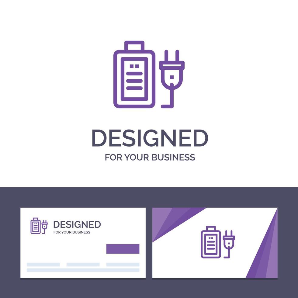 Creative Business Card and Logo template Battery Charge Plug Education Vector Illustration