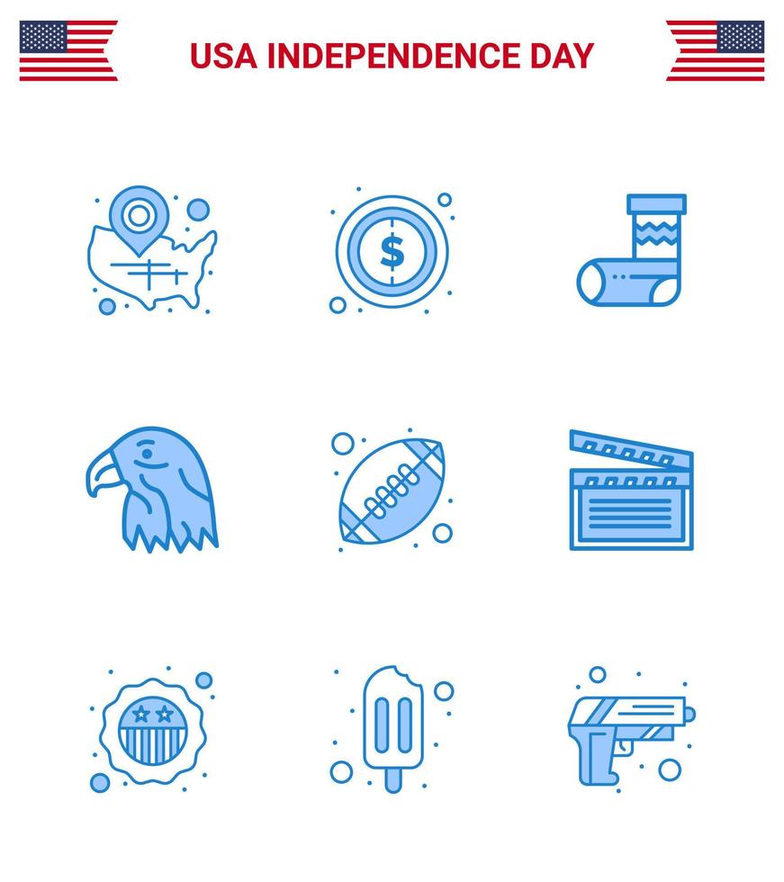 9 USA Blue Signs Independence Day Celebration Symbols of ball eagle sign bird gift Editable USA Day Vector Design Elements
