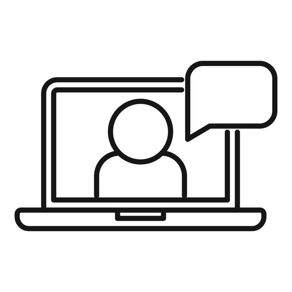 Laptop chat video call icon, outline style vector