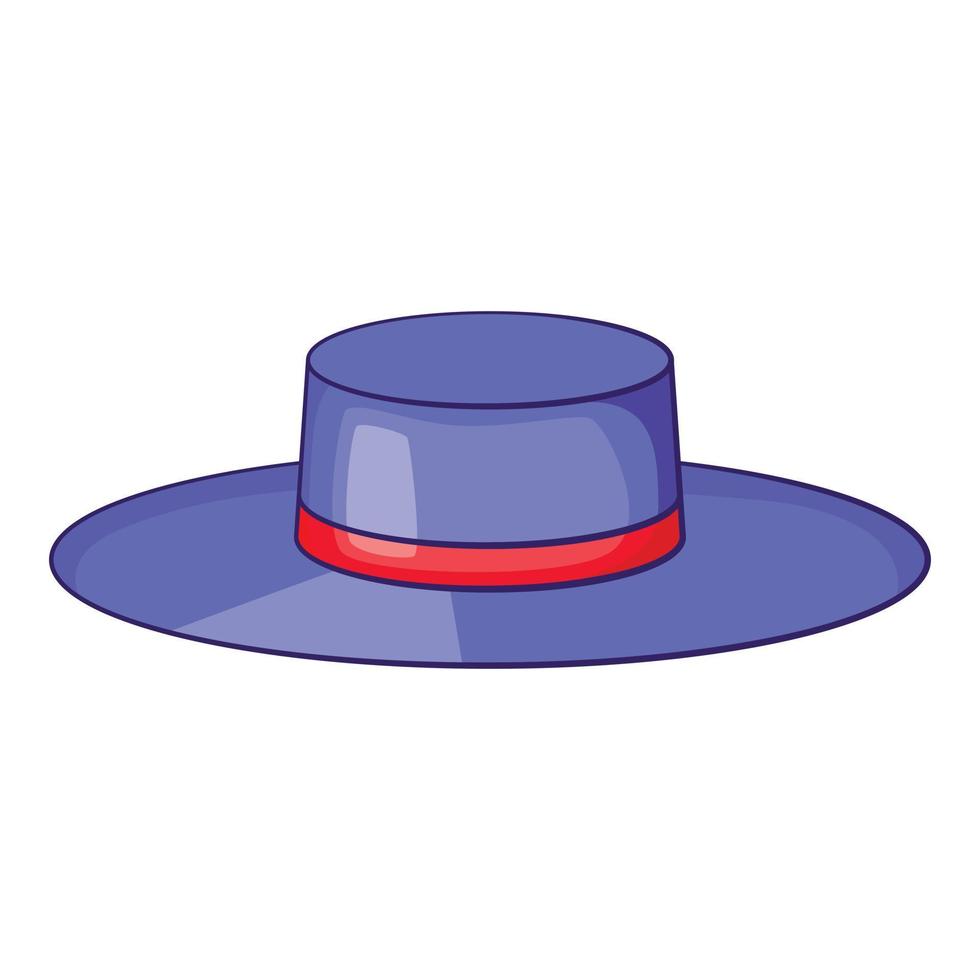 Spain hat with red ribbon icon, cartoon style vector