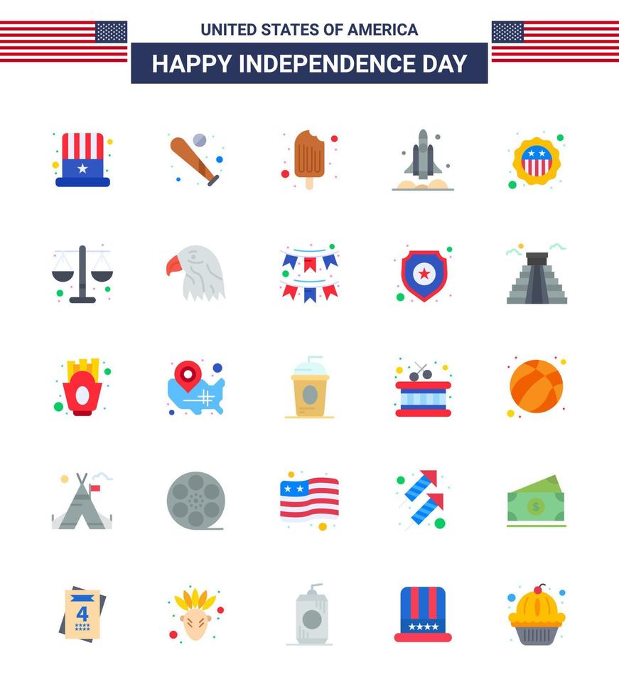 Big Pack of 25 USA Happy Independence Day USA Vector Flats and Editable Symbols of usa spaceship usa rocket ice cream Editable USA Day Vector Design Elements