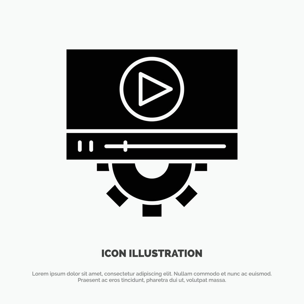 diseño de configuración de reproducción de video vector de icono de glifo sólido