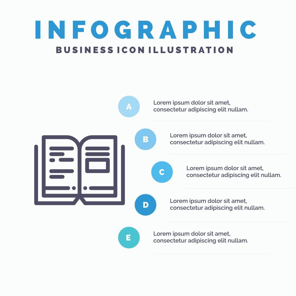 icono de línea de texto de conocimiento de educación de libro con fondo de infografía de presentación de 5 pasos vector