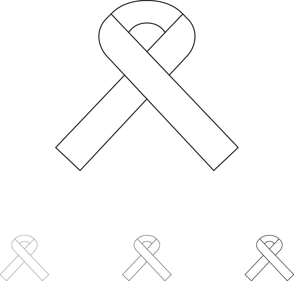 Ribbon Awareness Cancer Bold and thin black line icon set vector