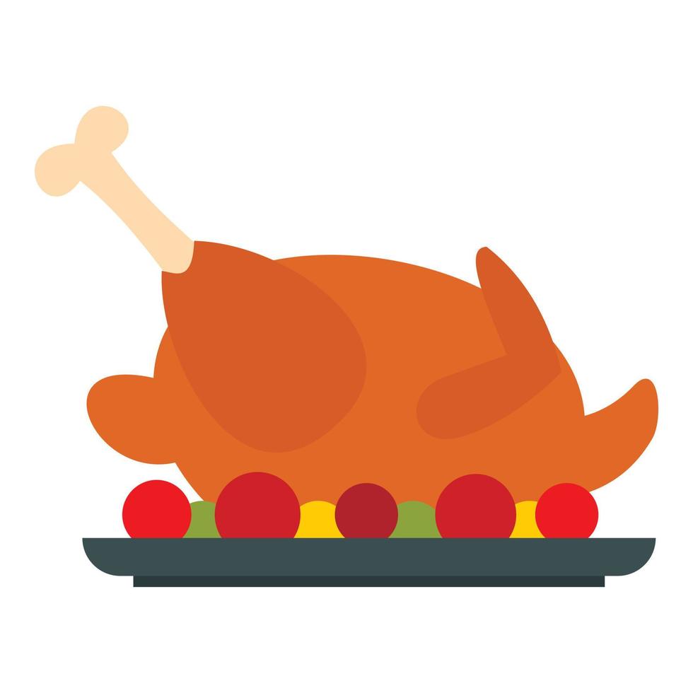 Fried chicken with tomatoes icon, flat style vector