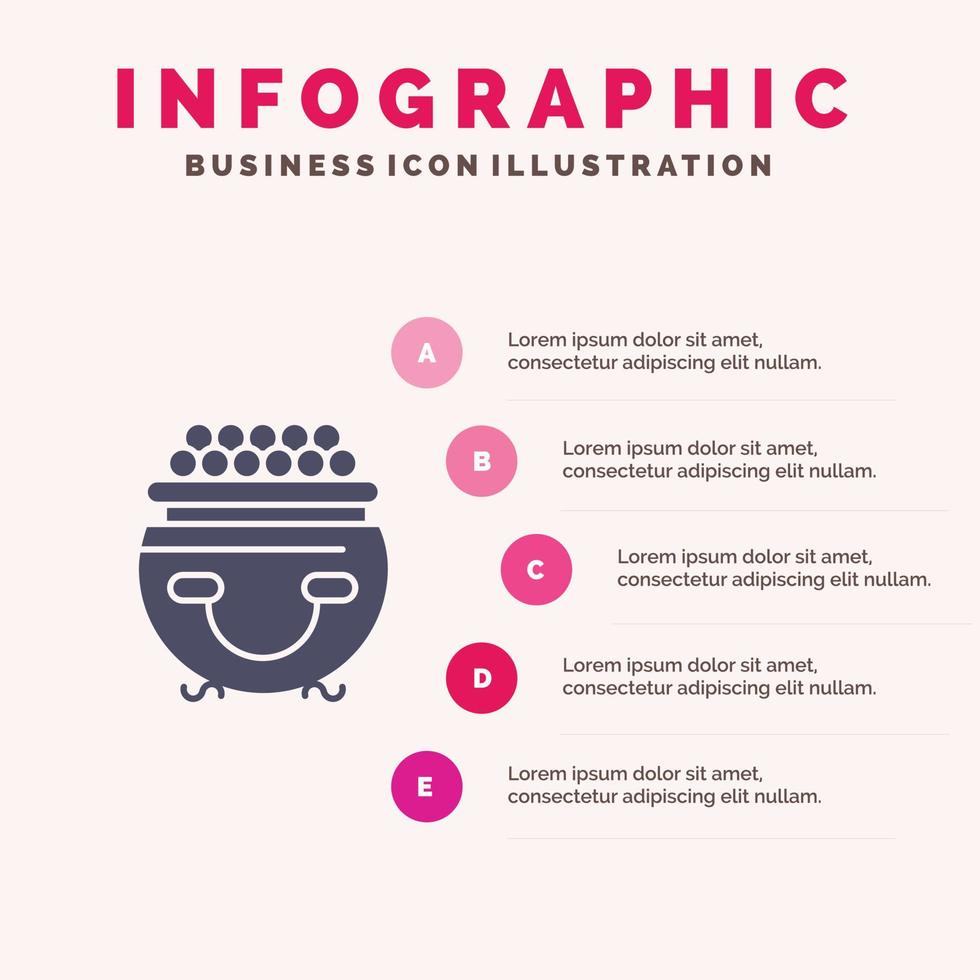 fortuna oro suerte patrick olla sólido icono infografía 5 pasos presentación antecedentes vector