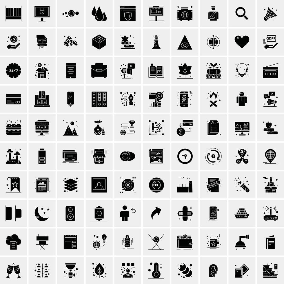 Set of 100 Business Solid Glyph icons vector