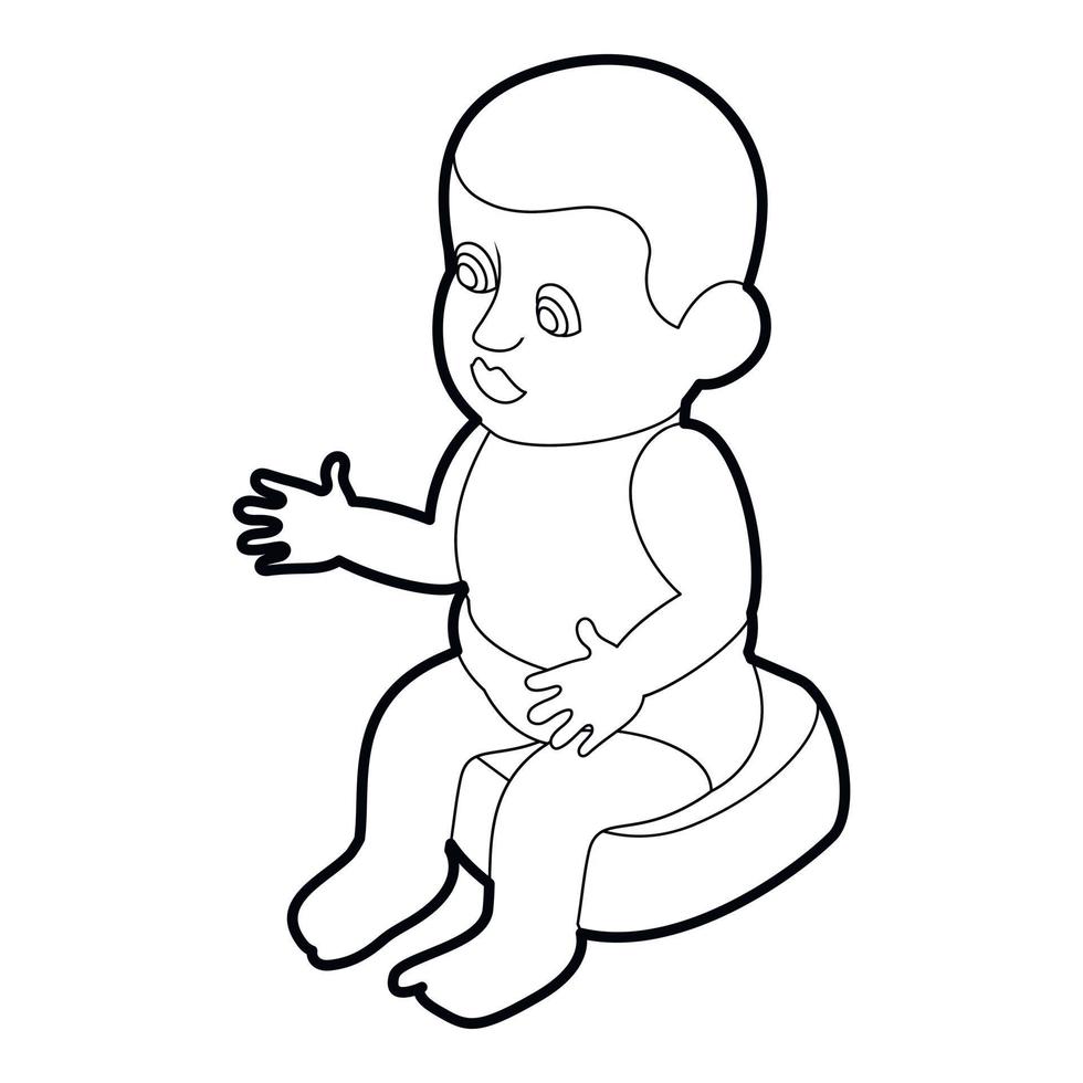 Doll sitting on the potty icon, outline style vector