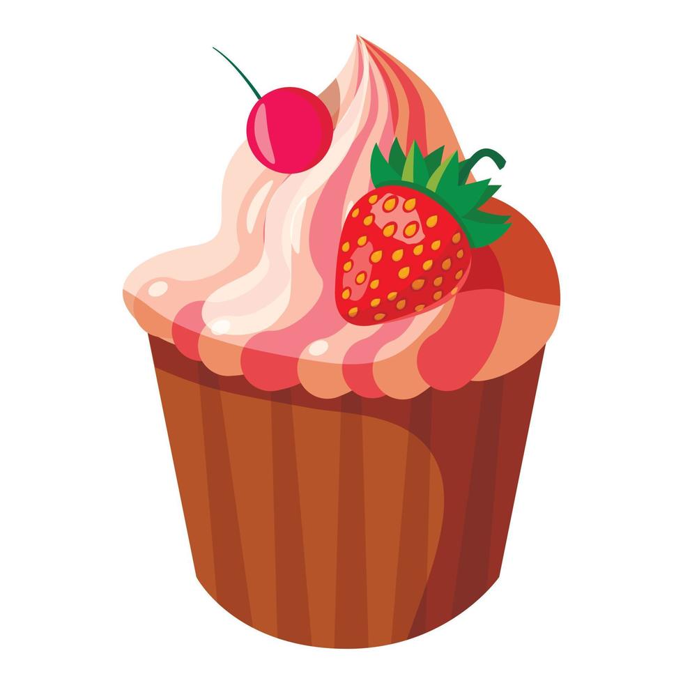 Cupcake with strawberry icon, isometric 3d style vector