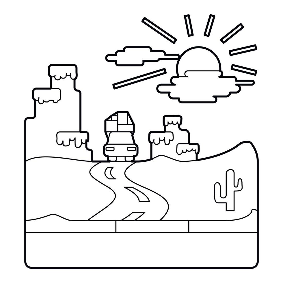 viajar en coche en concepto de desierto, estilo de esquema vector