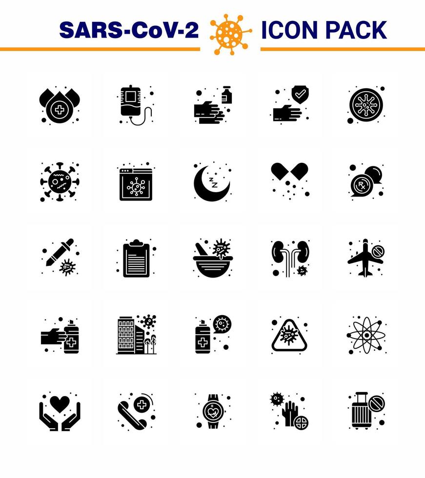 conjunto de iconos covid19 para infografía 25 paquete de glifos sólidos como bacterias covid jabón mano segura coronavirus viral 2019nov elementos de diseño de vectores de enfermedades
