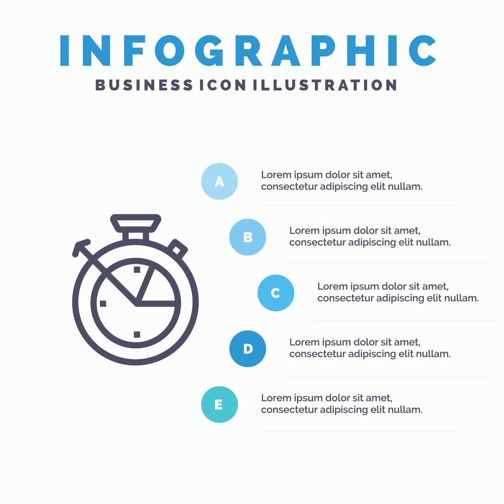 medir el tiempo reloj datos ciencia línea icono con 5 pasos presentación infografía fondo vector