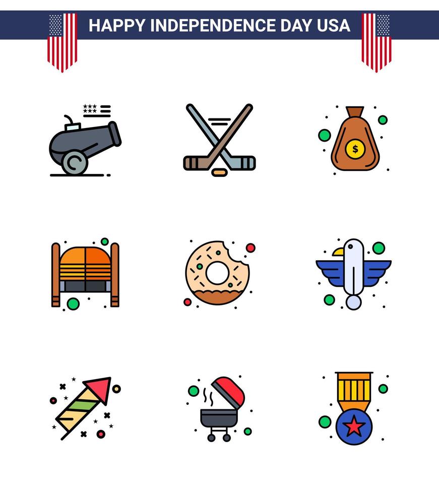 9 Creative USA Icons Modern Independence Signs and 4th July Symbols of donut day dollar saloon bar Editable USA Day Vector Design Elements