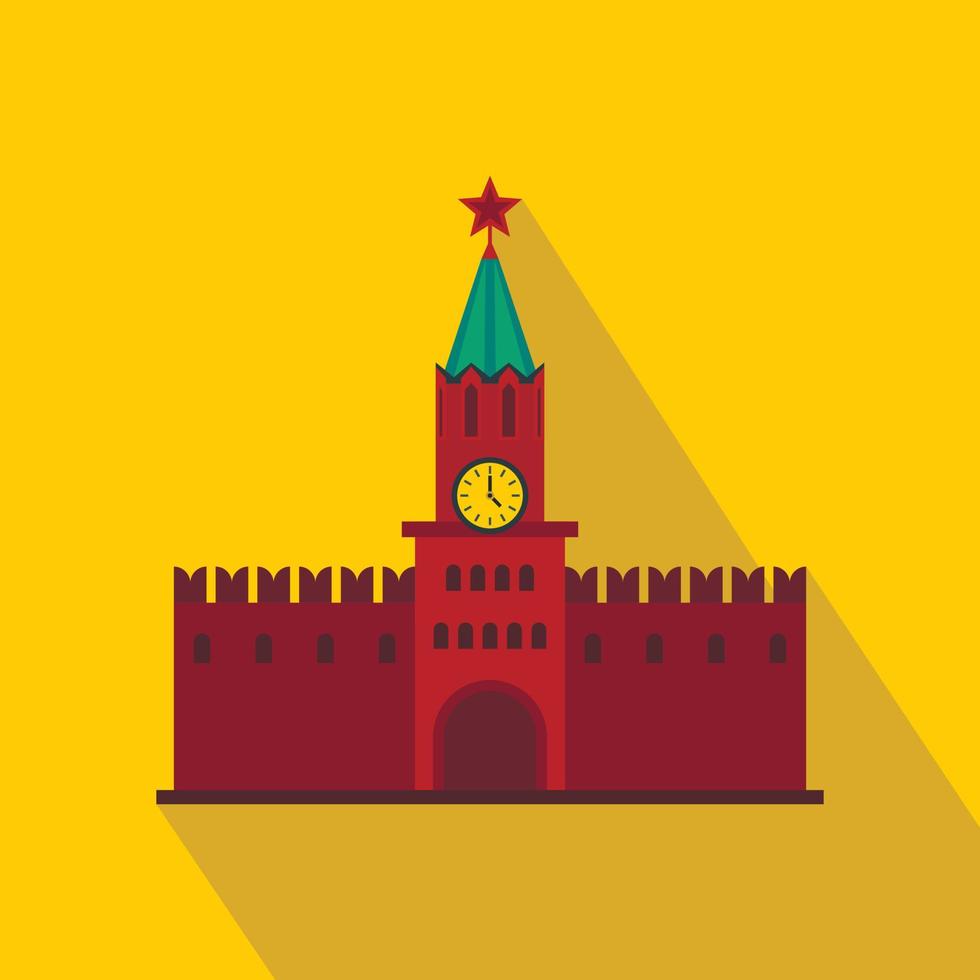 Spasskaya Tower of Moscow Kremlin icon, flat style vector