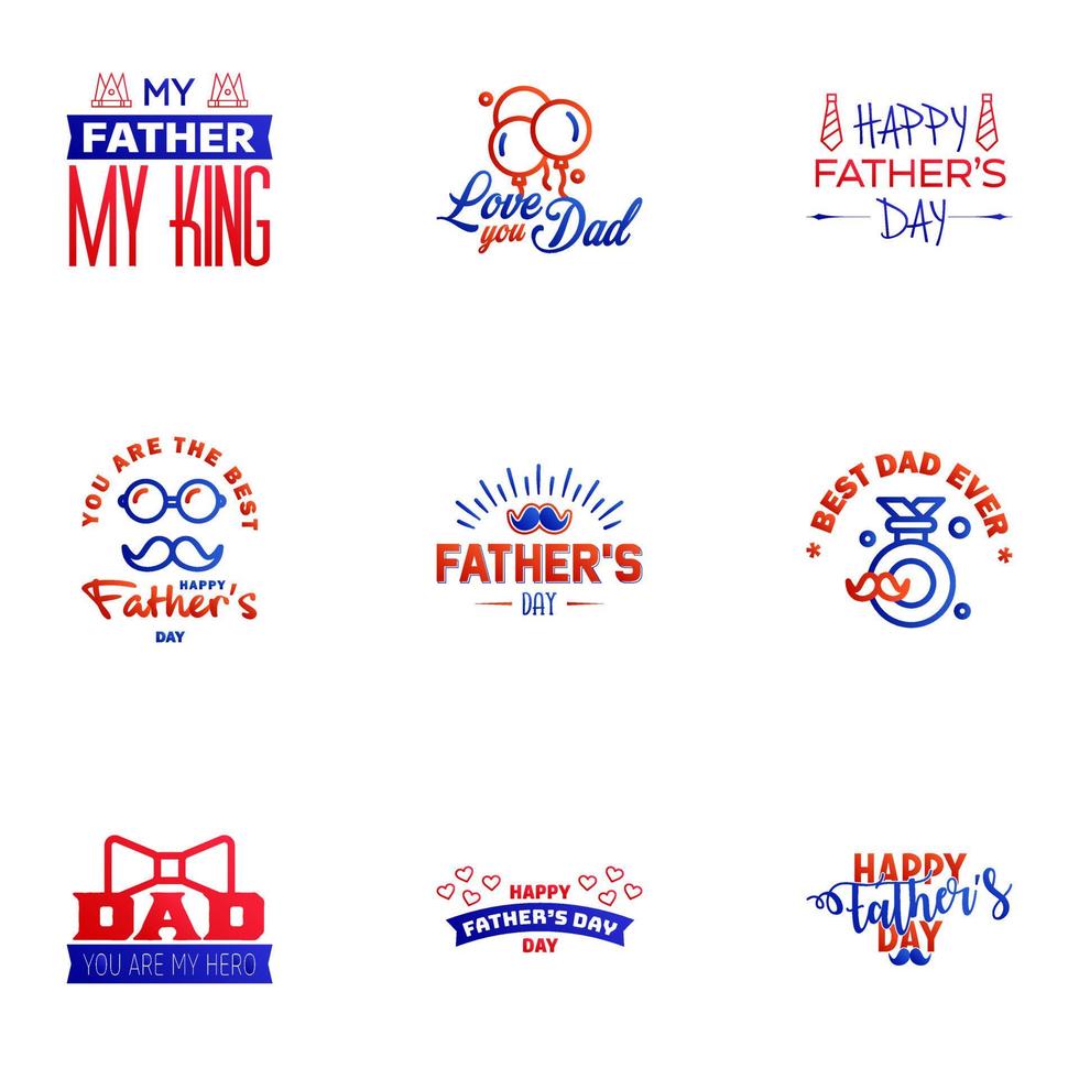 Happy Fathers Day Greeting Card 9 Blue and red Happy fathers day card vintage retro type font Editable Vector Design Elements