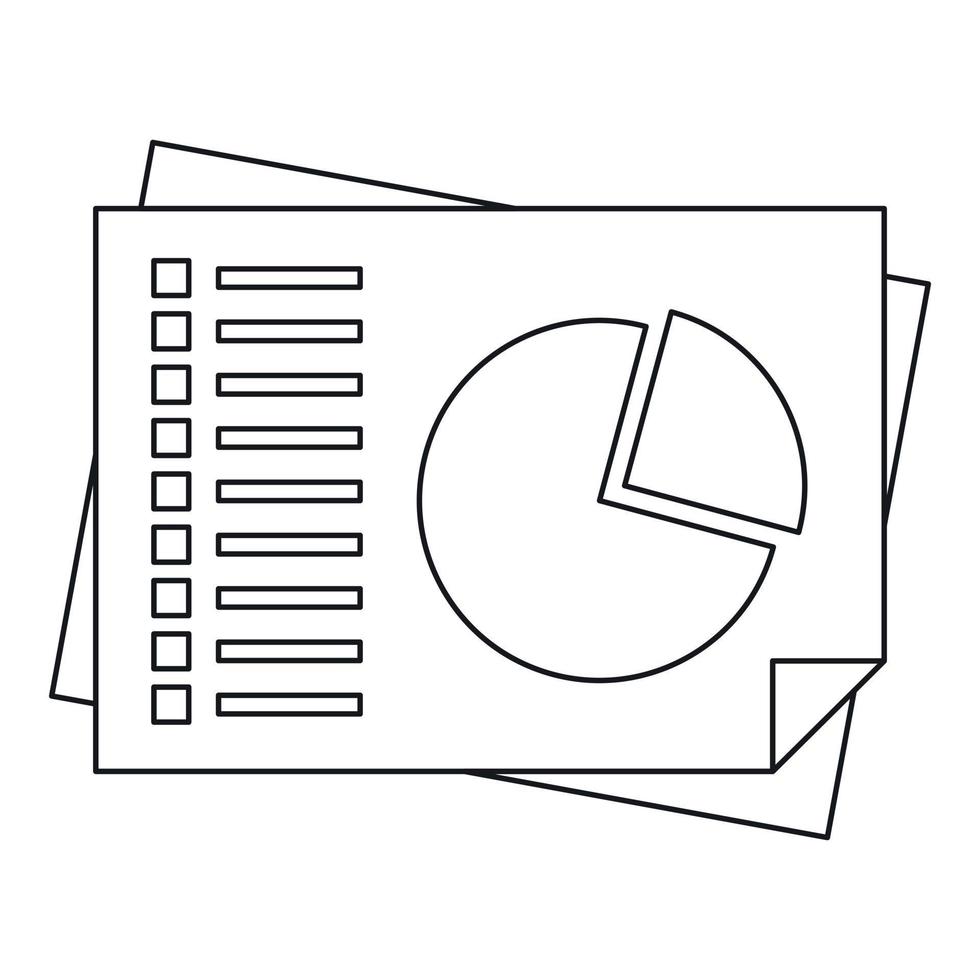 Sheets of paper with charts icon, outline style vector