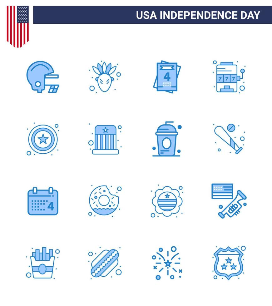 Set of 16 Vector Blues on 4th July USA Independence Day such as entertainment sign wedding star game Editable USA Day Vector Design Elements