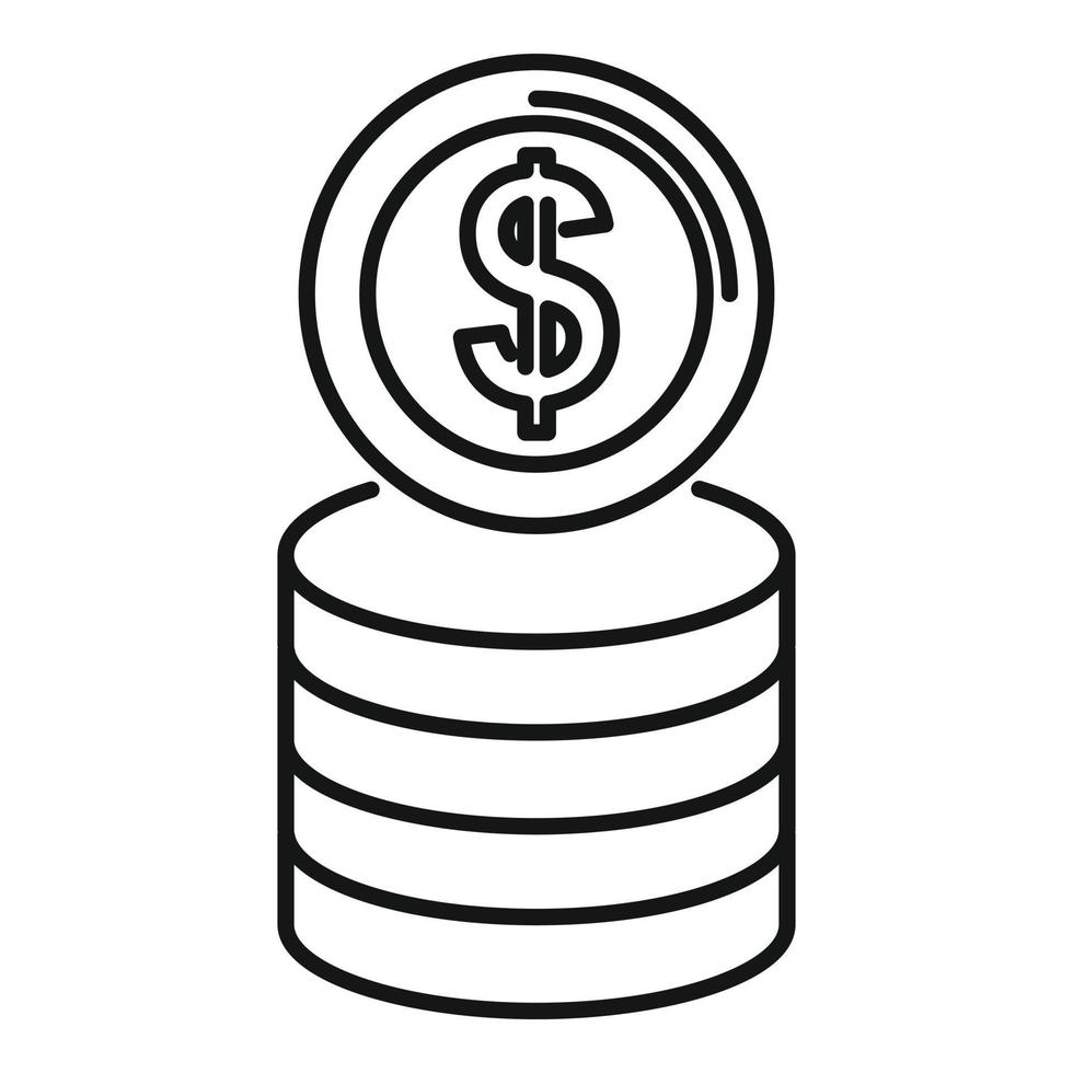 Dollar coin stack icon, outline style vector