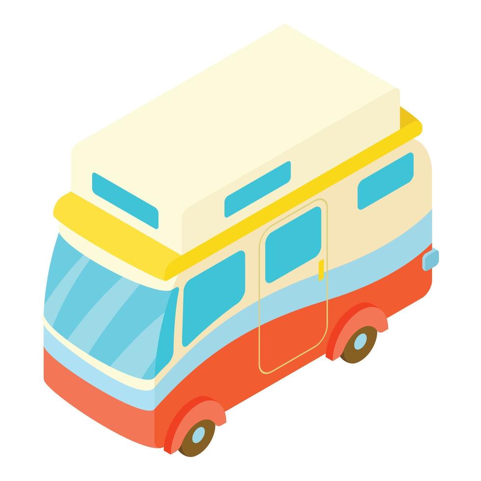 Traveling camper van icon, isometric 3d style vector