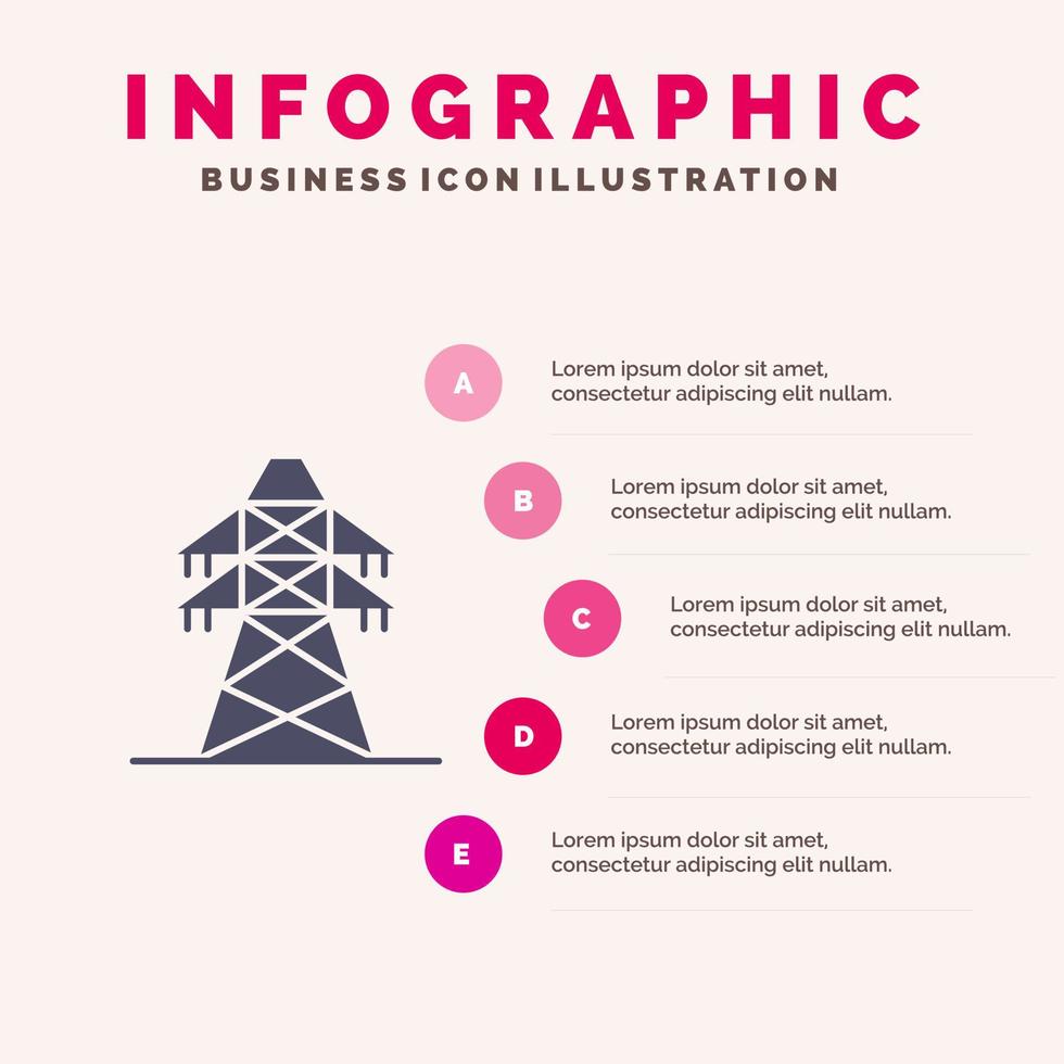 Electrical Energy Transmission Transmission Tower Solid Icon Infographics 5 Steps Presentation Background vector