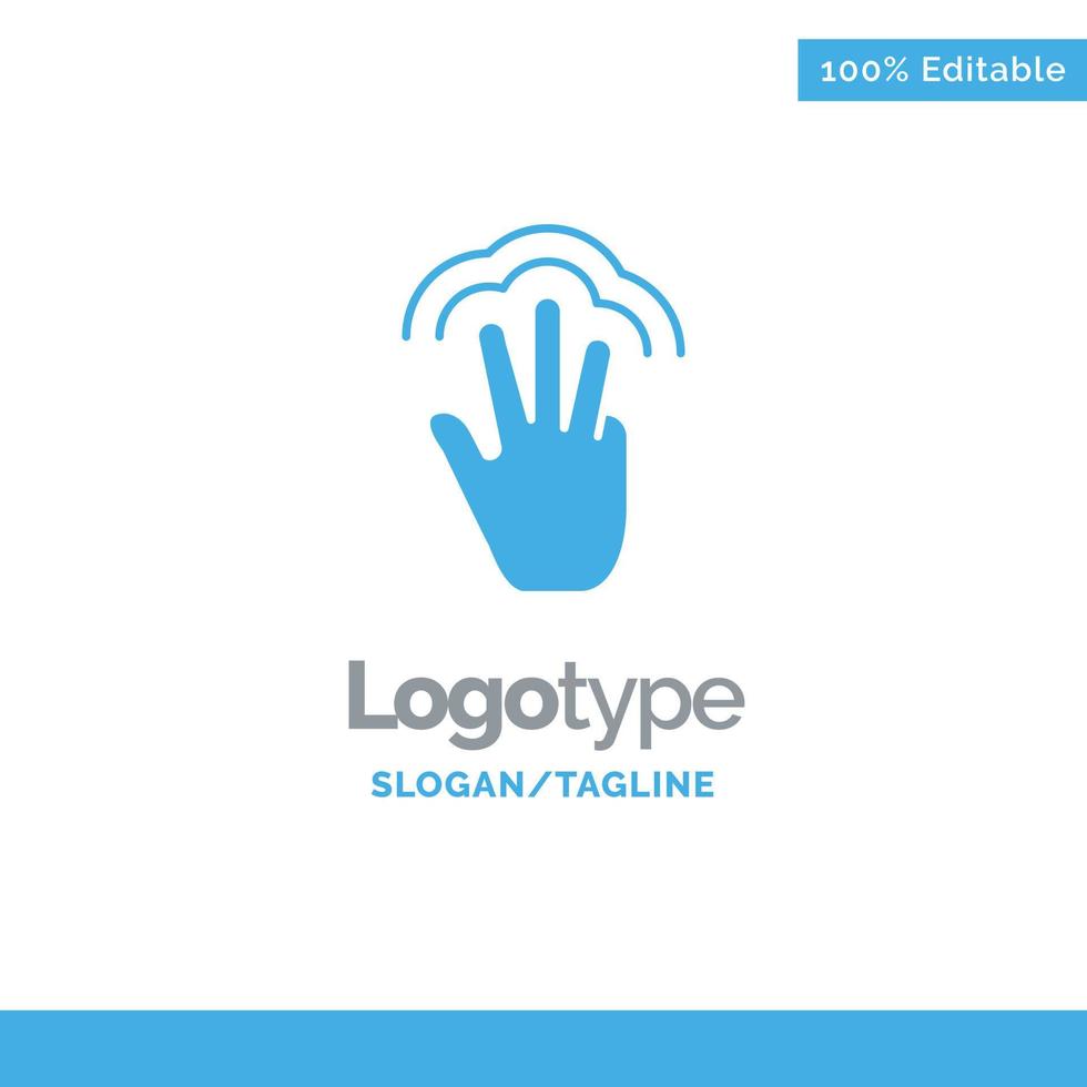 dedos gestos interfaz de mano toque múltiple plantilla de logotipo sólido azul lugar para eslogan vector