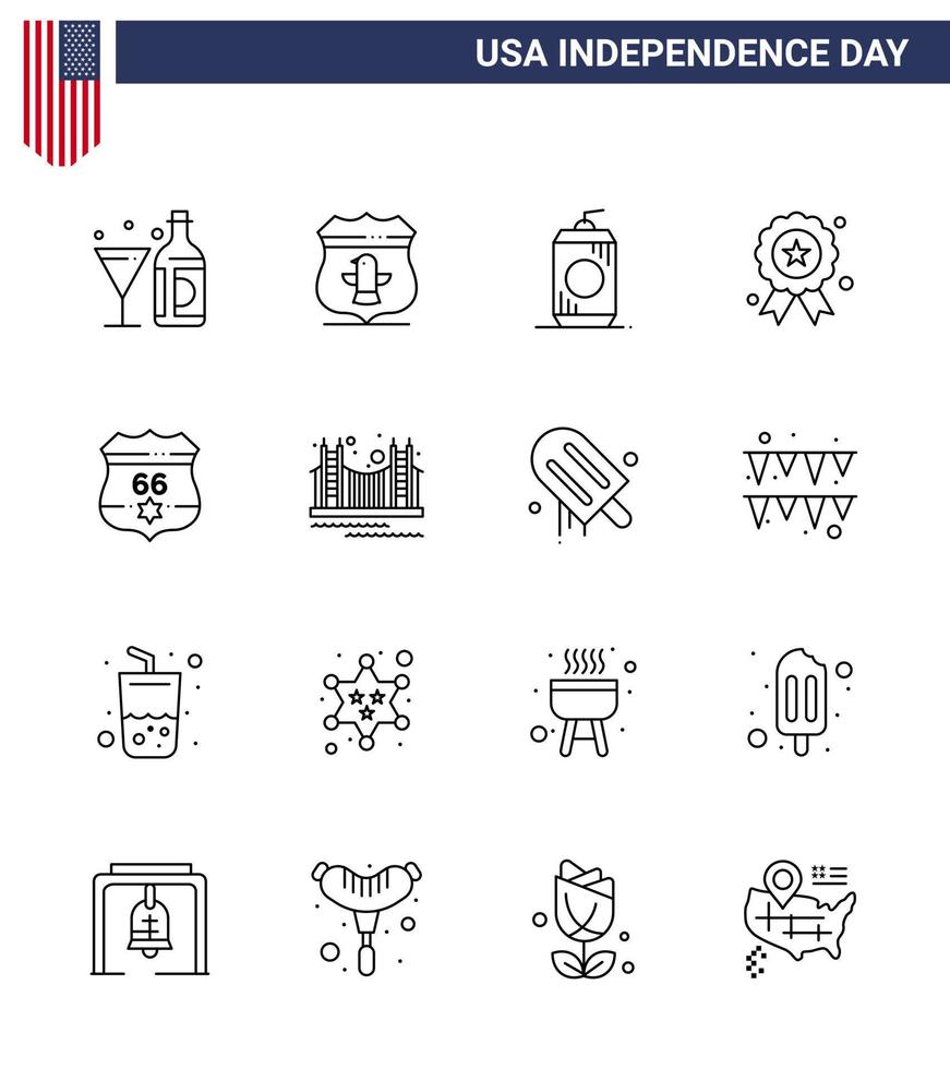 usa feliz día de la independencia pictograma conjunto de 16 líneas simples del día de la independencia americana seguridad independencia usa elementos de diseño vectorial editables del día de estados unidos vector