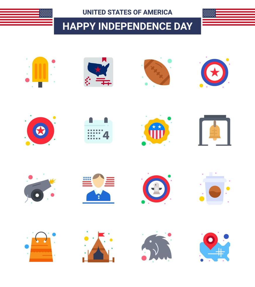 4 de julio estados unidos feliz día de la independencia icono símbolos grupo de 16 pisos modernos de calendario militar rugby insignia estrella editable día de estados unidos elementos de diseño vectorial vector