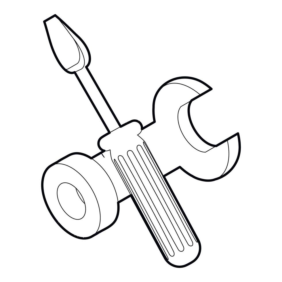 Screwdriver and wrench icon, outline style vector