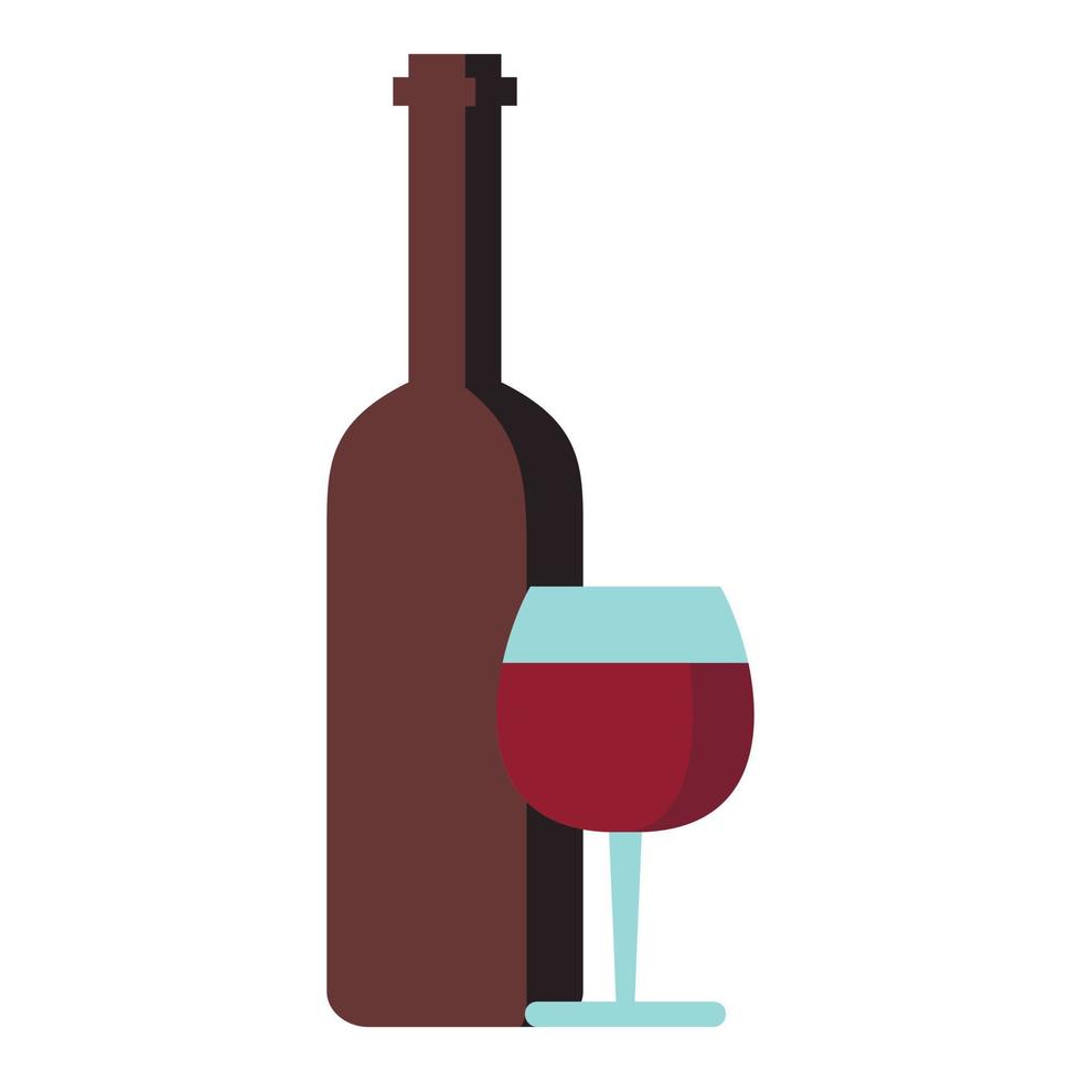 icono de vino tinto y vidrio, estilo plano vector