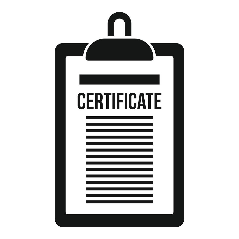 Certificate clipboard icon, simple style vector