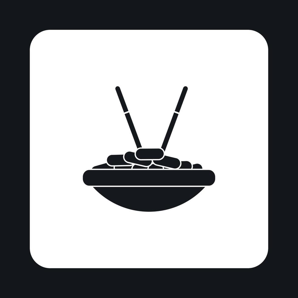 Bowl of rice with chopsticks icon, simple style vector