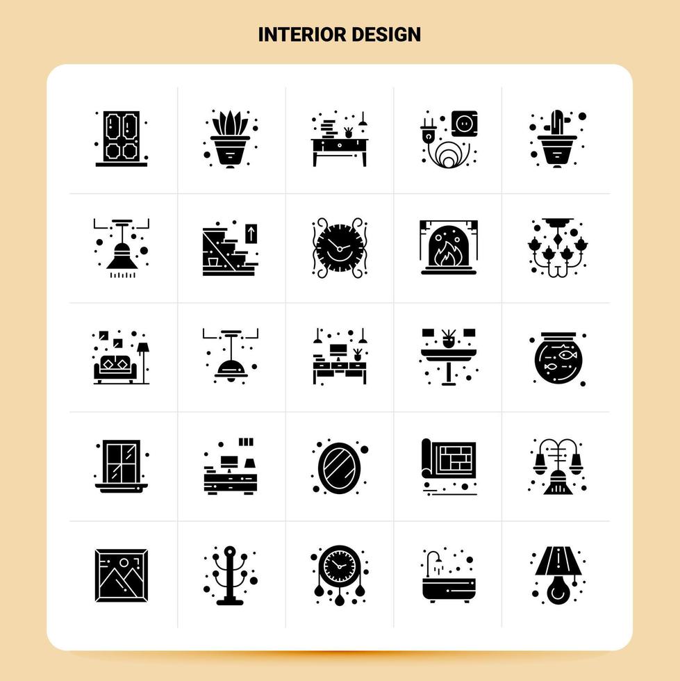 Solid 25 Interior Design Icon set Vector Glyph Style Design Black Icons Set Web and Mobile Business ideas design Vector Illustration