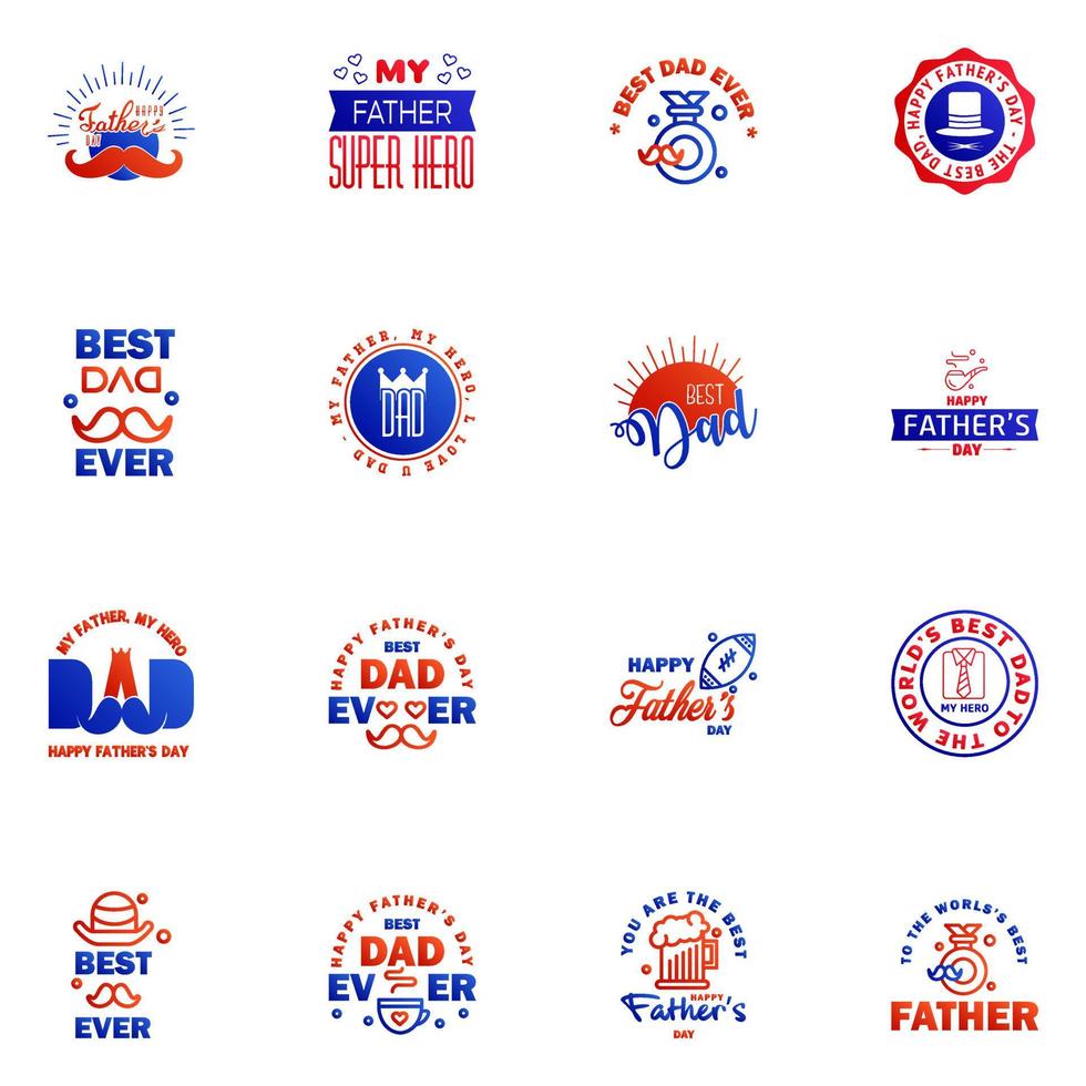Happy Fathers Day 16 Blue and red Vector Element Set Ribbons and Labels Editable Vector Design Elements