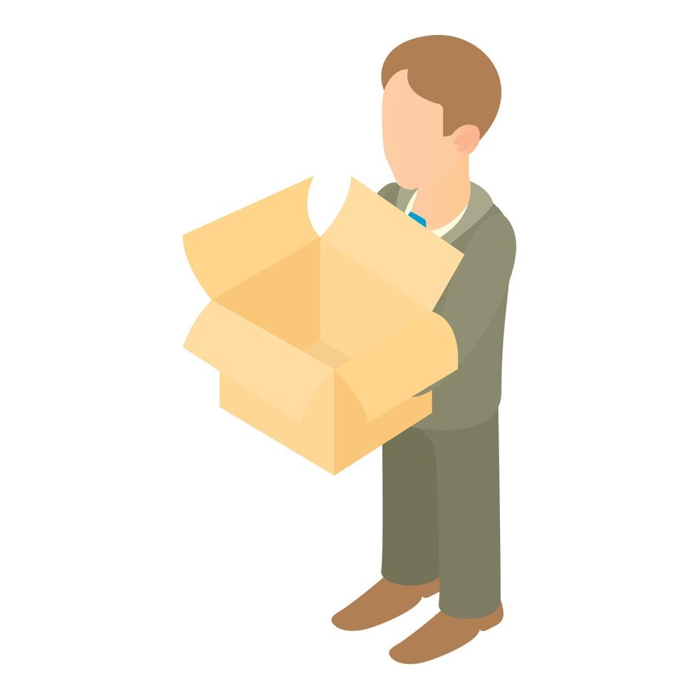 Businessman holding an outline box icon vector