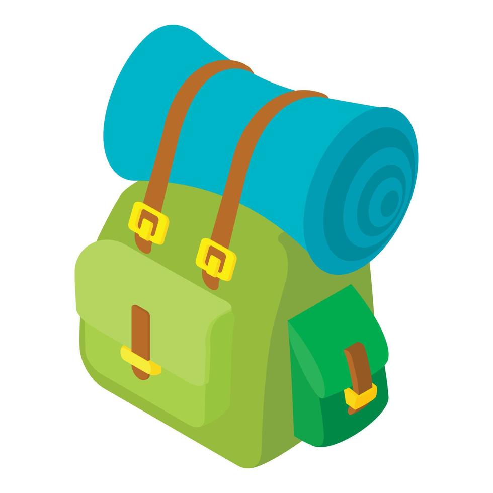 Backpack with mat icon, isometric 3d style vector