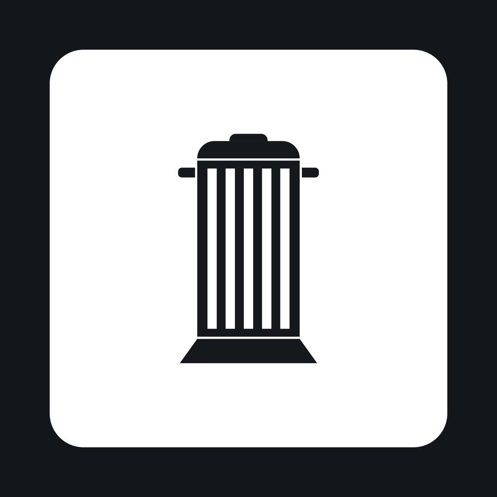 Gray trash can with lid icon, simple style vector
